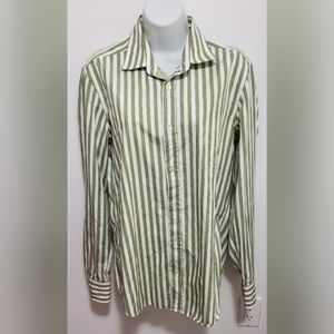 Hugo Boss striped green and white button down top